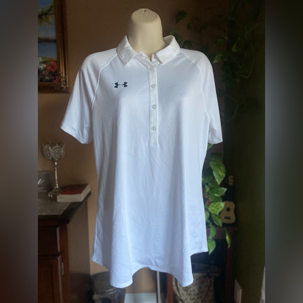 Under Armour Womens Shirt White Short Sleeve Polo Heatgear Collared Golf Sz M #8
